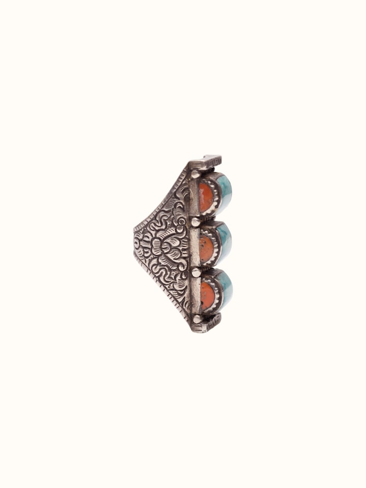 Front view of Silver Smithing Ring showing the complete piece and design, from a different angle