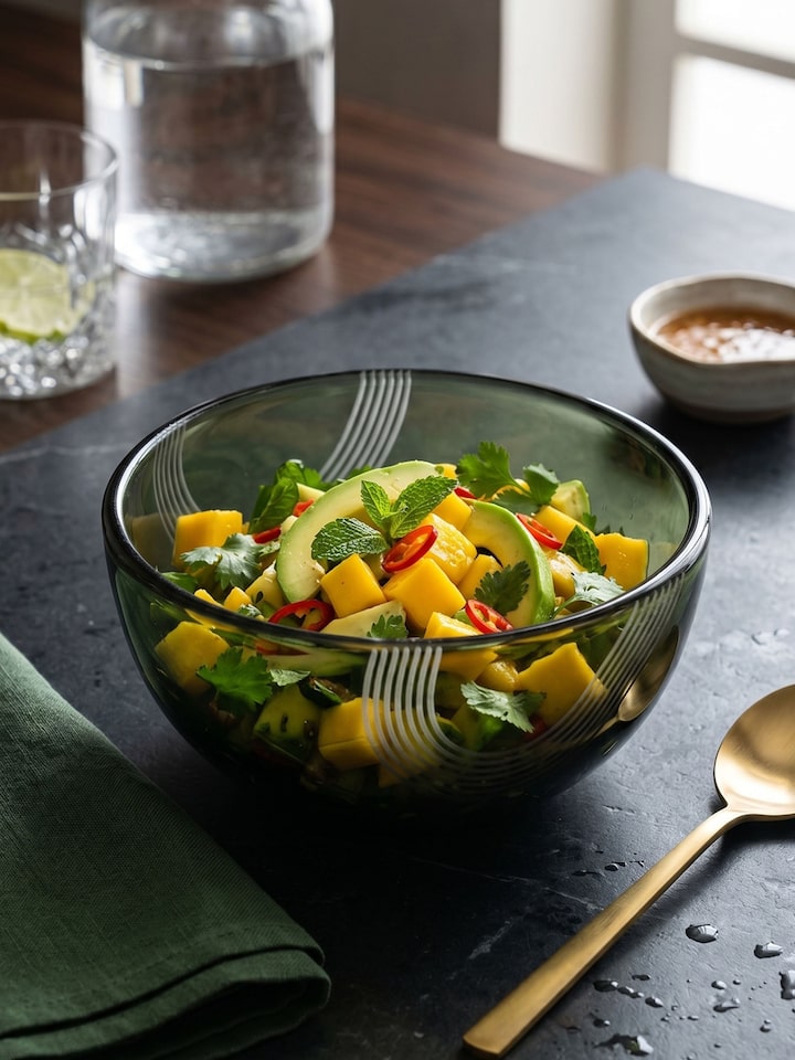 Front view of the Firozabadi Glass Serving Bowl Green Medium