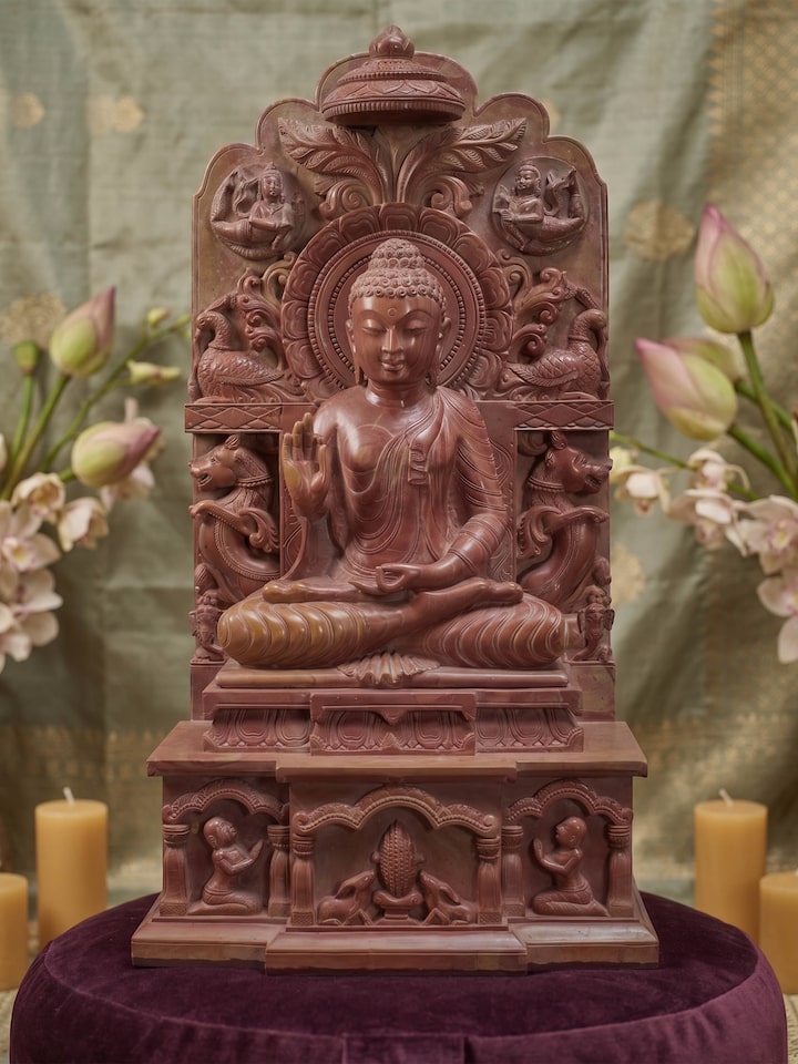 Side view of the Carved Stone Enlightened Buddha Idol
