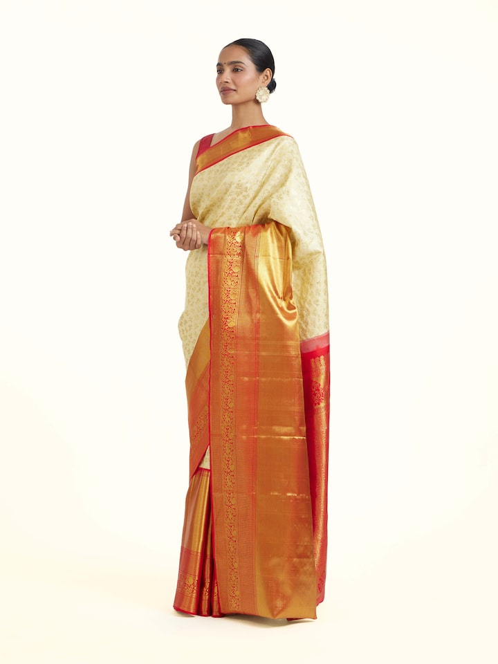 Side view of the Off-white Silk Dharmavaram Saree