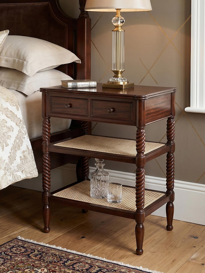 Mahogany Wood & Cane Bedside Table by Swadesh