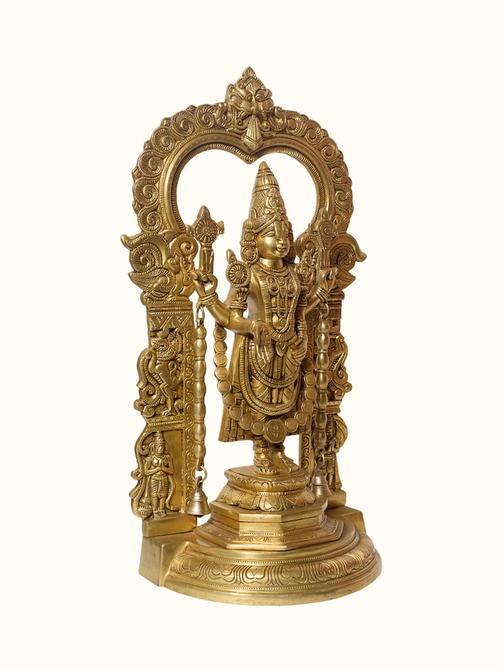 Angled view of the Brass Balaji Standing Idol