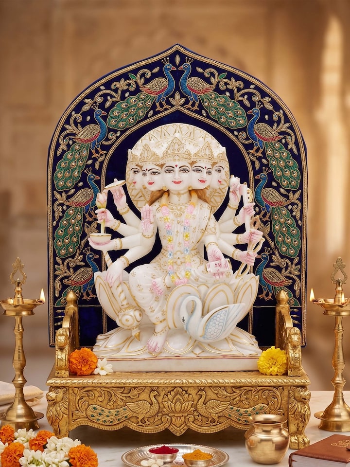 Front view of the Gayatri Mata Ji Carved Marble Idol
