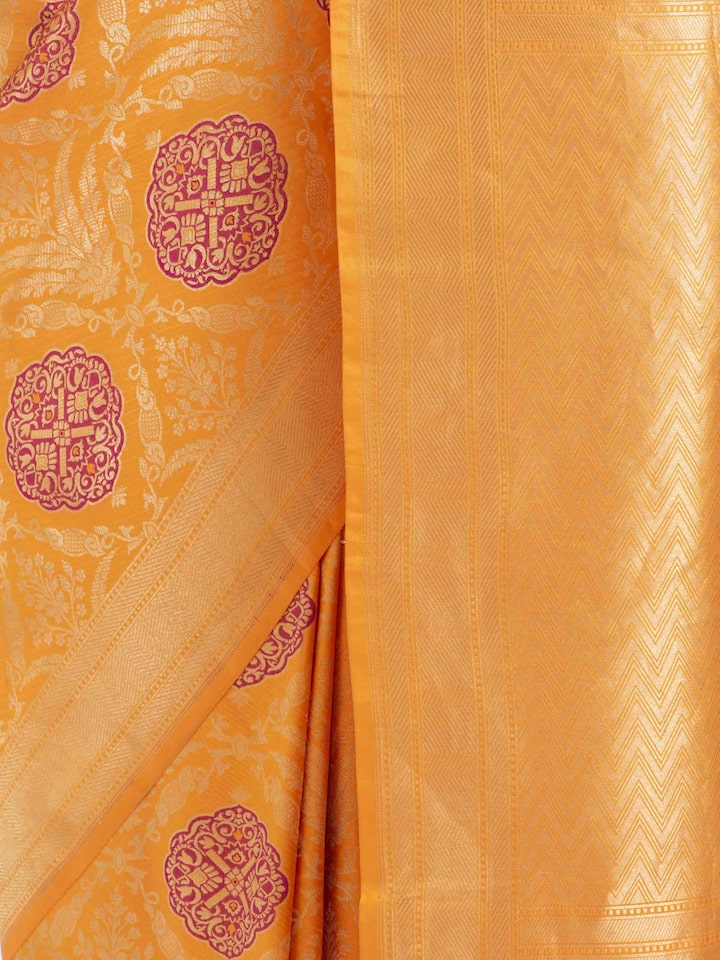 Orange Silk Banarasi Brocade Saree