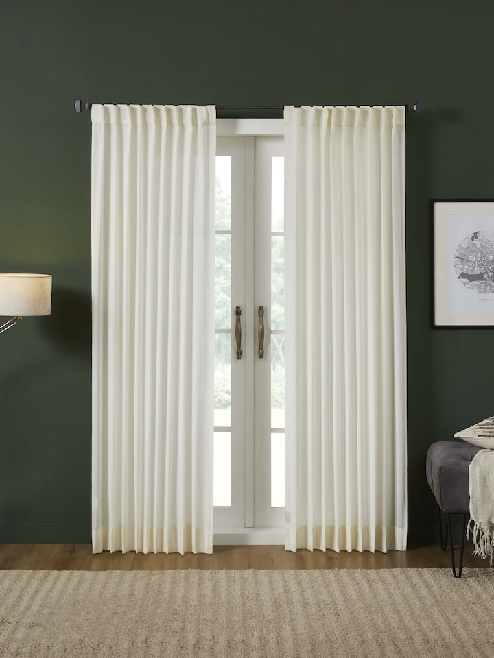 Kapasa Off-white Stripe Handloom Cotton Curtain (7 Ft)