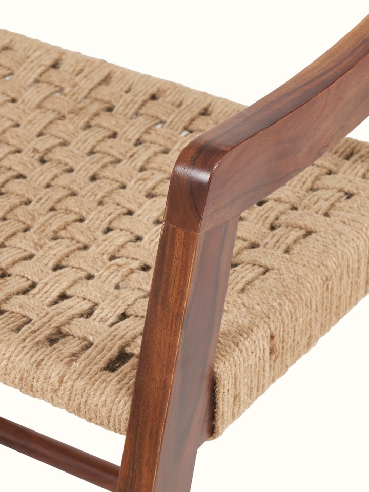 Detailed back view of Swadesh Sheesham Wood Jute Woven Stool emphasizing the solid wood craftsmanship