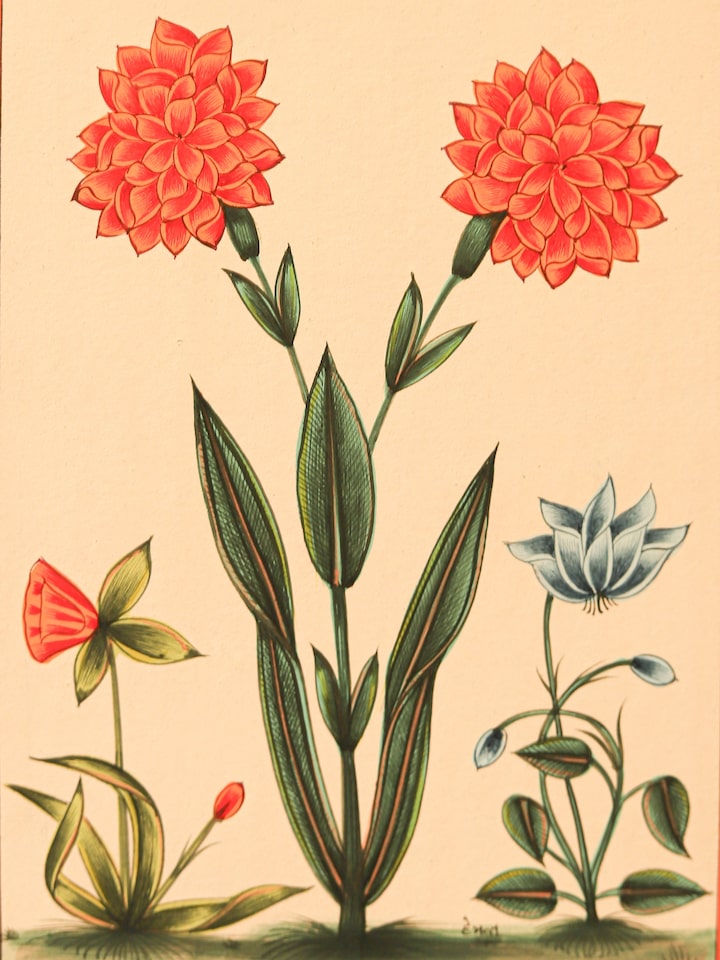 Detail view of the Orange Dahlia Miniature Painting