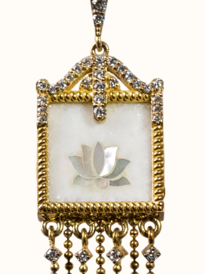 detail view of parchinkari silver drop earrings design