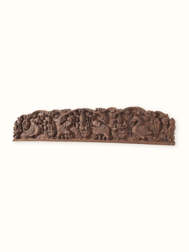 Close-up detail of the Wood Carved Dasha Avathar Panel