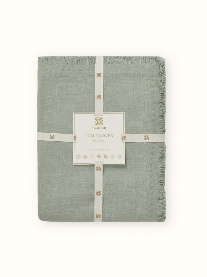 Nityam Light Green Cotton Slub Embroidered Table Cloth
