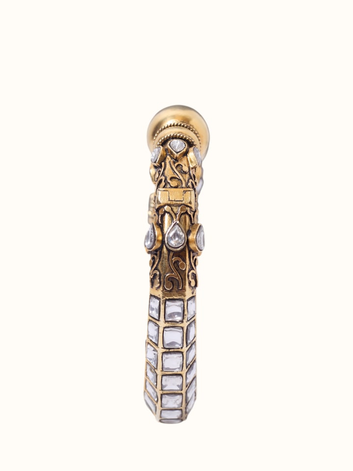 Front view of Jadau Silver Bangle showing the complete piece and design, from a different angle