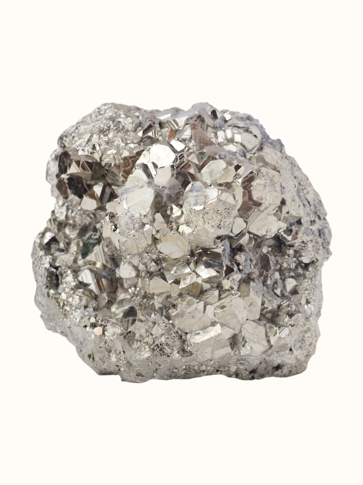 Front view of Gemstone Pyrite Cube Geode Healing Stone showing the stone's form and natural texture