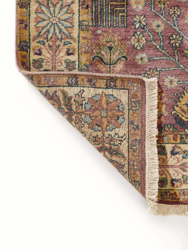 Full view of Ziegler Traditional Light Majenta Jaipur Wool Hand-Knotted Carpet, emphasizing the vibrant color and hand-knotted design.