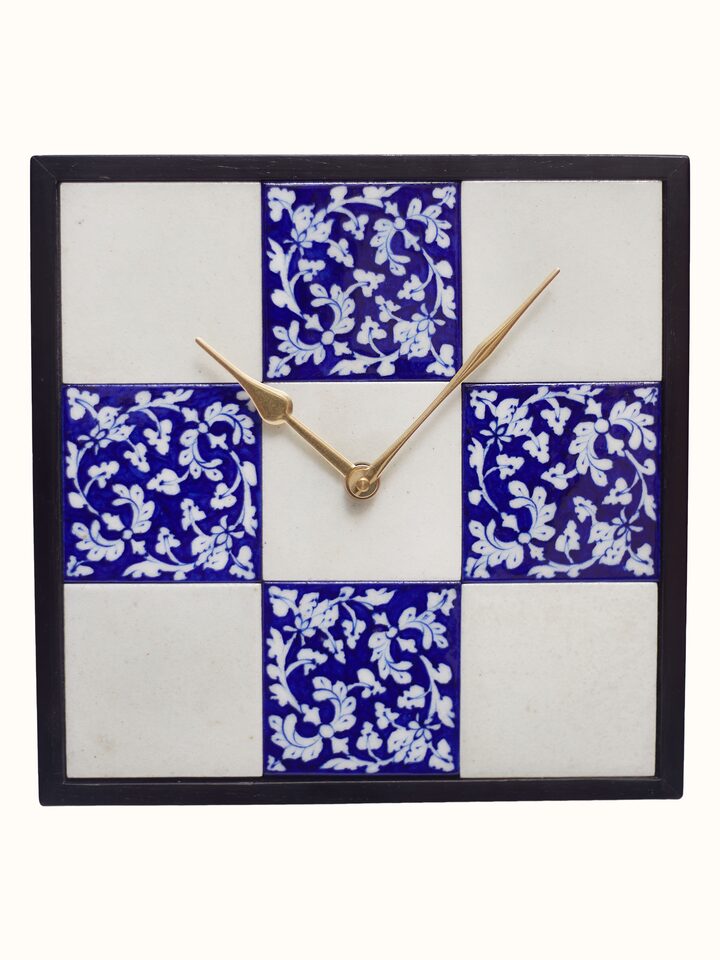 Front view of Blue Pottery Ceramic Wall Clock