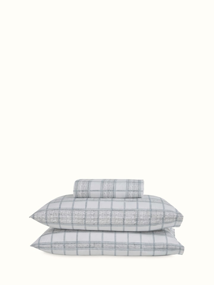 Orion Cotton Sanganeri Hand Block Print Checks King-size Bedsheet Set
