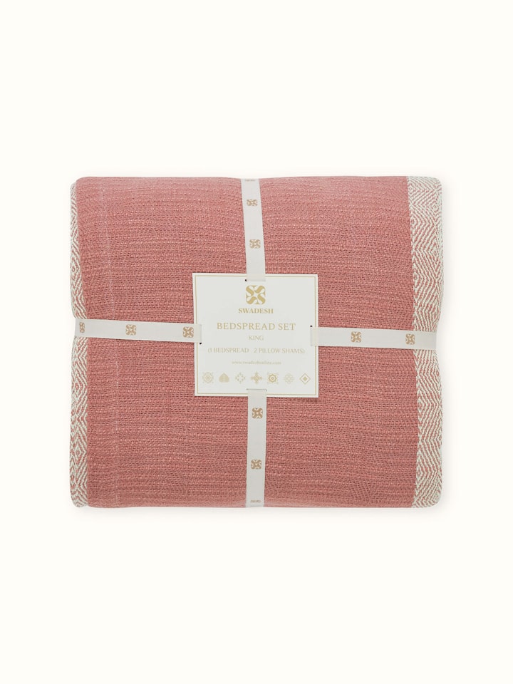 Nabha Pink Sandstone Diamond Weave King-size Bedspread Set