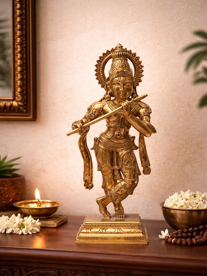 Left-side view of the Bronze Cast Radha Krishna Idol