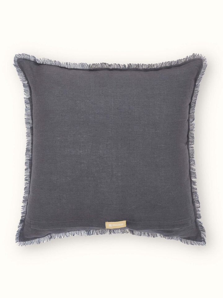 Kahani Beige Ivory Linen Kantha Hand Embroidery Cushion Cover