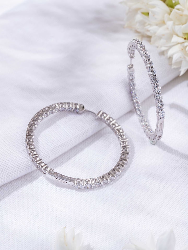 Lifestyle view of the Silver Smithing Silver Hoop Earrings