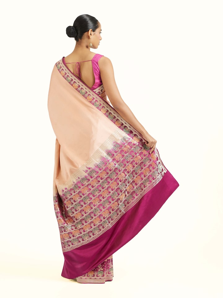 Back view of White Silk Banarasi Saree showing the pleats and finish