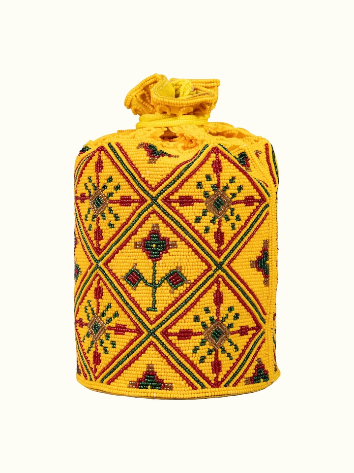 Back view of Beadwork Yellow Potli Bag showing the back panel