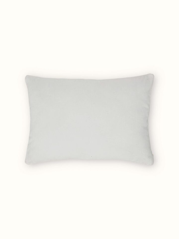 Back side view of Shivranjini beige solid textured cotton razai embroidery lumbar cushion cover