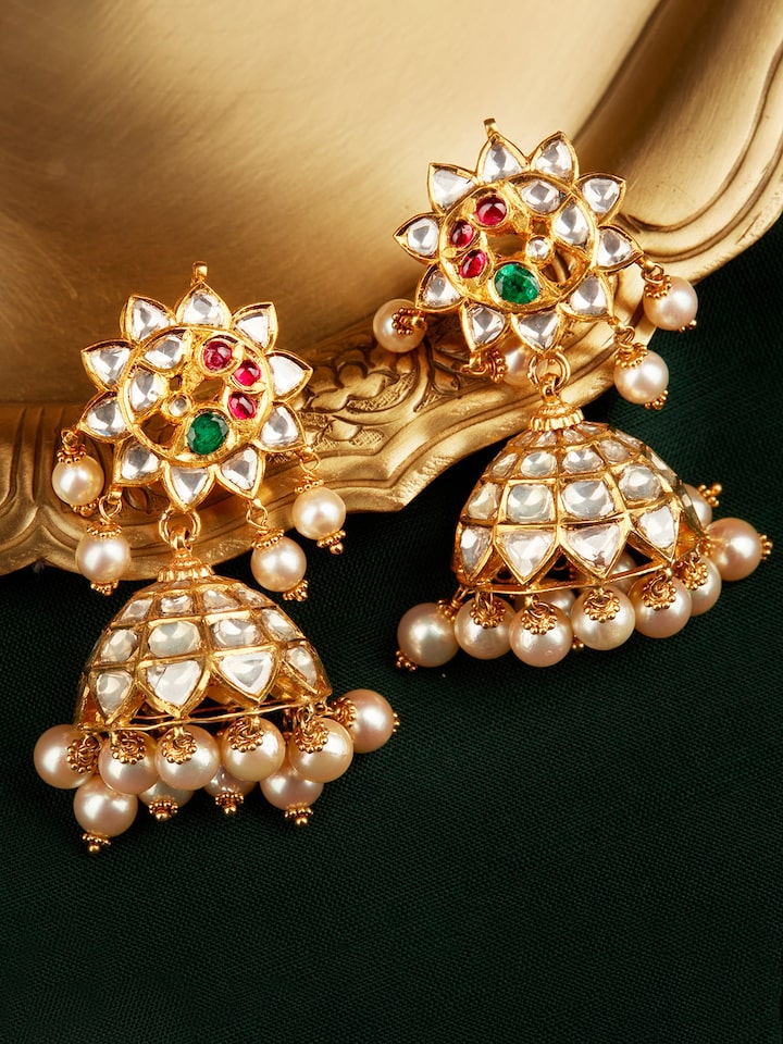 Hyderabad Jadau 22 Karat Gold Drop Earrings