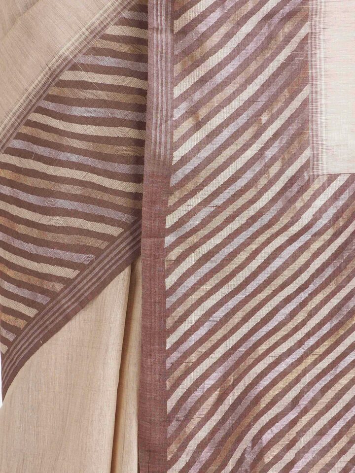 Draped detail view of the Beige Tussar Muga Silk Saree