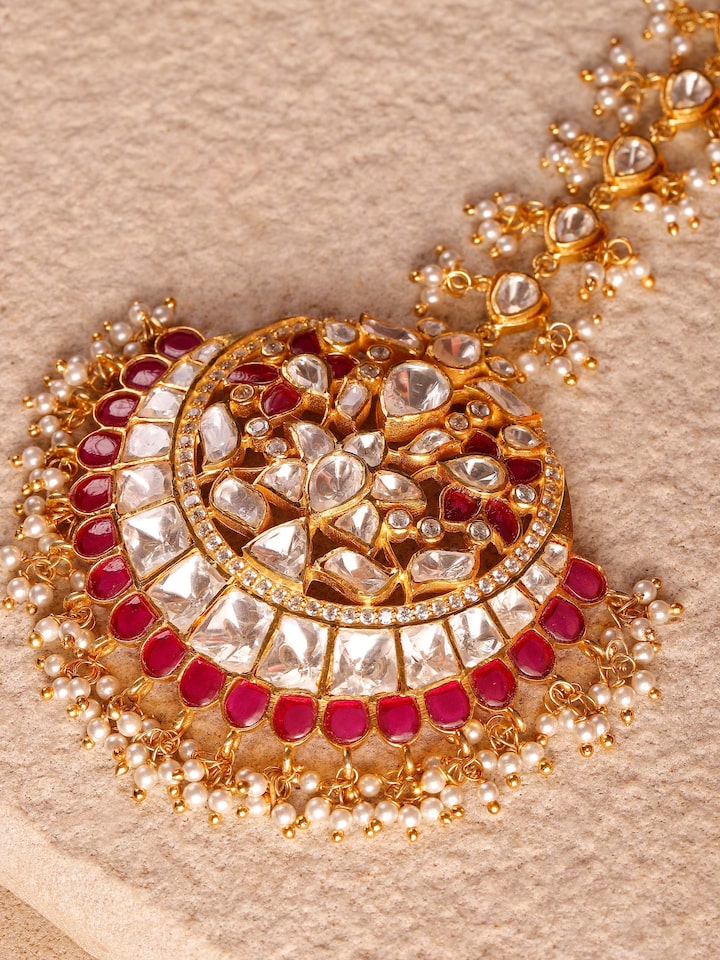 Styled detail view of Silver Smithing Maang Tika displayed, shown in another styled shot