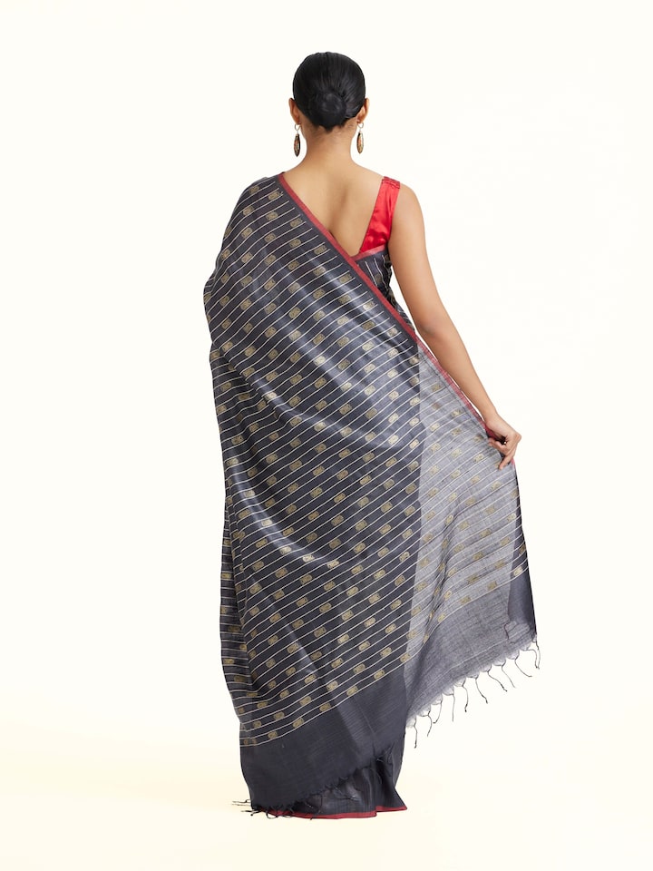 Back view of Blue Tussar Silk Odisha Ikat Saree emphasizing the overall design and fine details