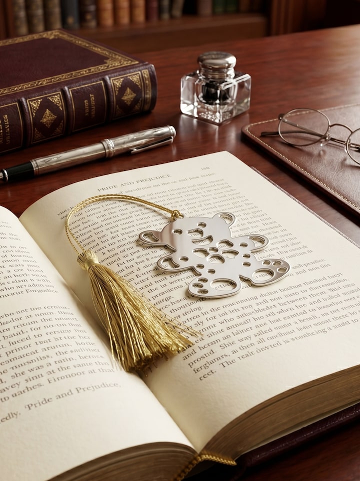 Left-side view of the Silver-plated Teddy Bookmark
