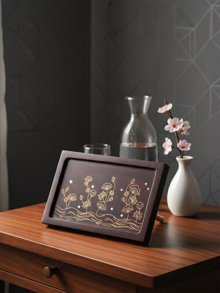 Left-side view of the Kamal Tarkashi Teak Wood Tissue Holder