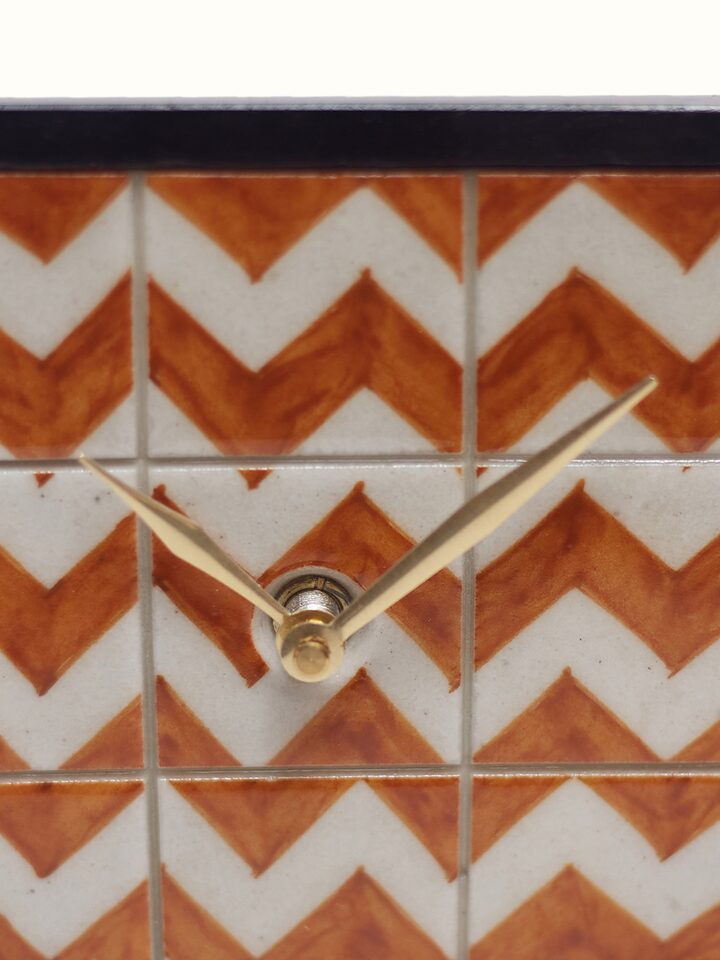 Detail shot of Blue Pottery Ceramic Table Clock