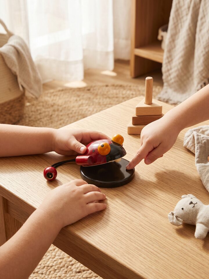 Front view of the Channapatna Wooden Noisy Bug Toy