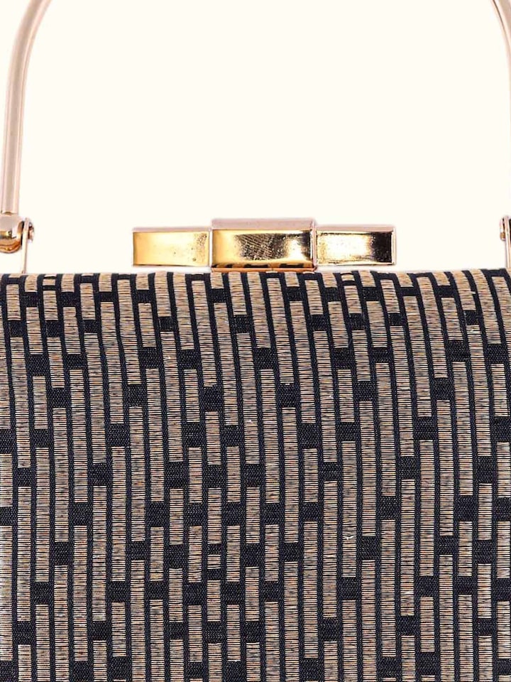 Detail view of Black Banarasi Silk Handbag highlighting the embellishment detail