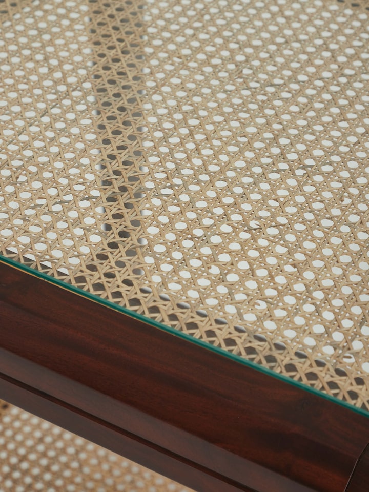 Detail view of Mahogany Wood End & Side Table highlighting the woodwork and finish detail