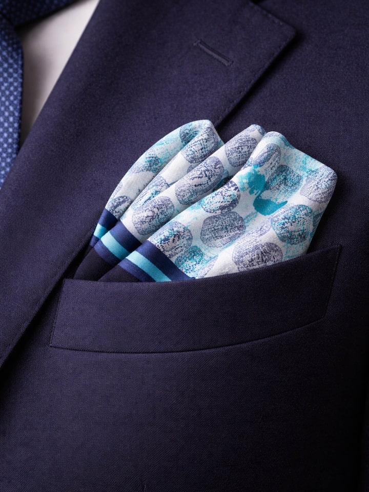 Side view of Assorted Silk Block Printed Pocket Squares (3Pcs) showcasing the elegant drape and fabric texture