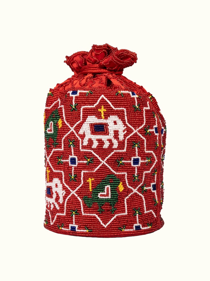 Back view of Beadwork Red Potli Bag showing the back panel