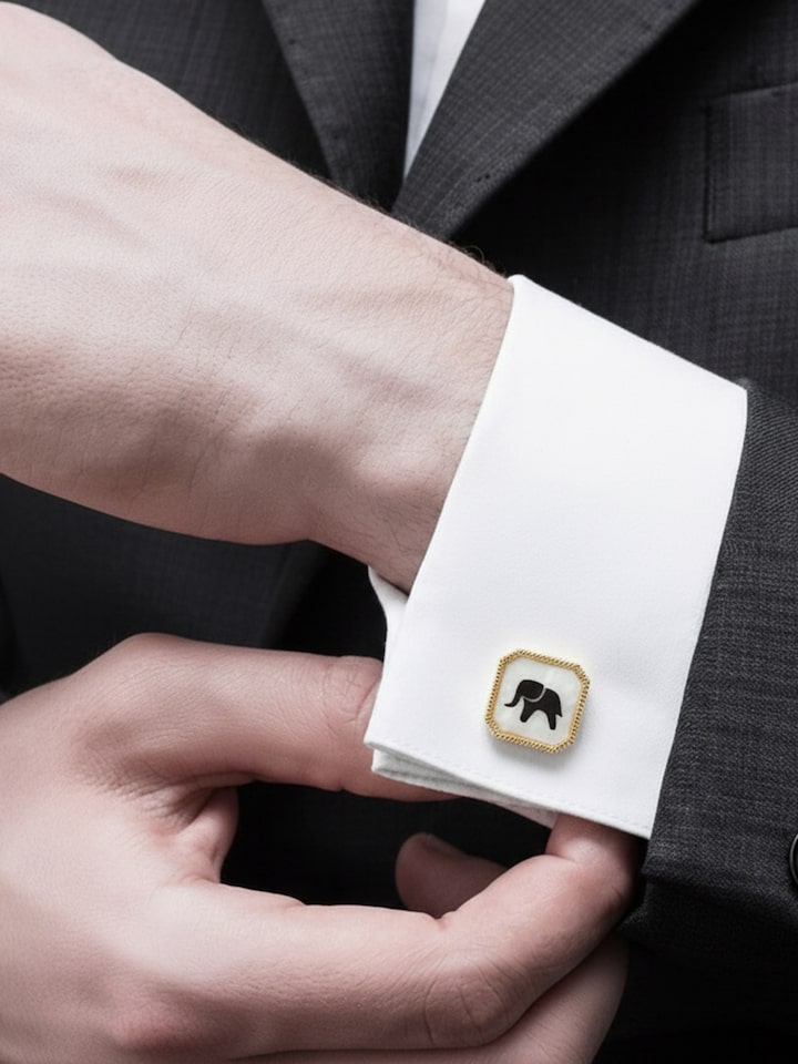 Styled view of Parchinkari Silver Cufflinks worn on the cuff, showing how it looks styled, from a different angle