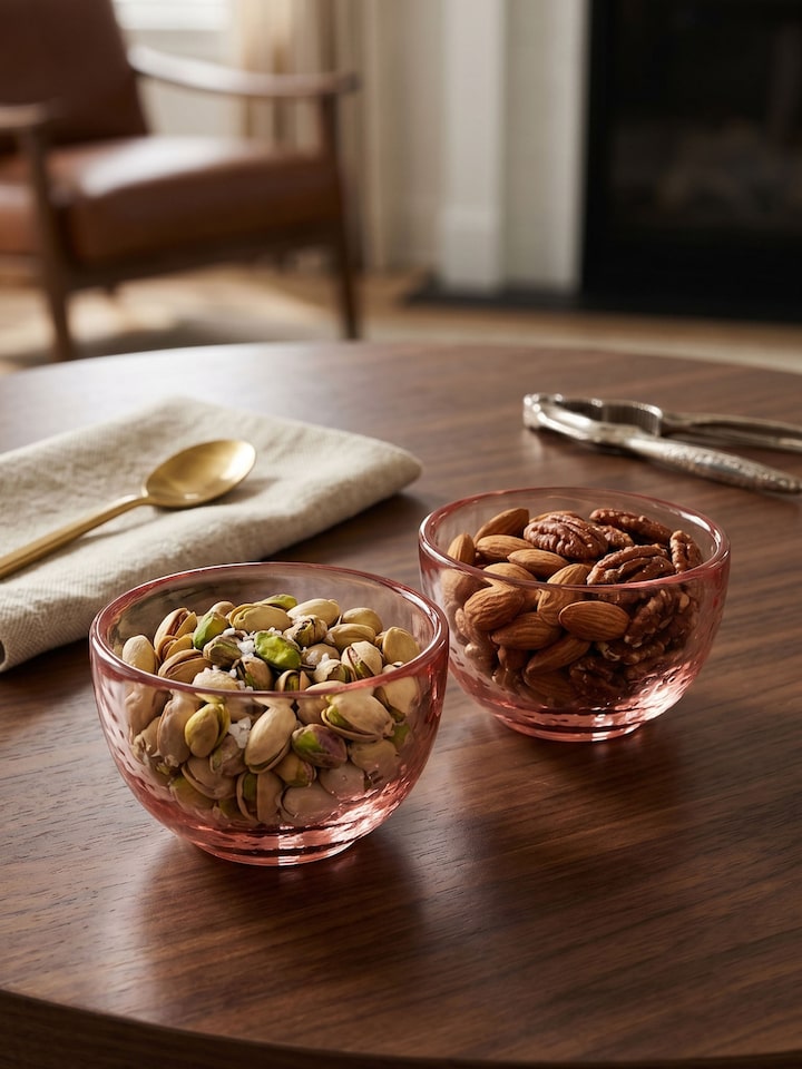 Front view of the Firozabadi Glass Nut Bowls Pink (2 Pcs)