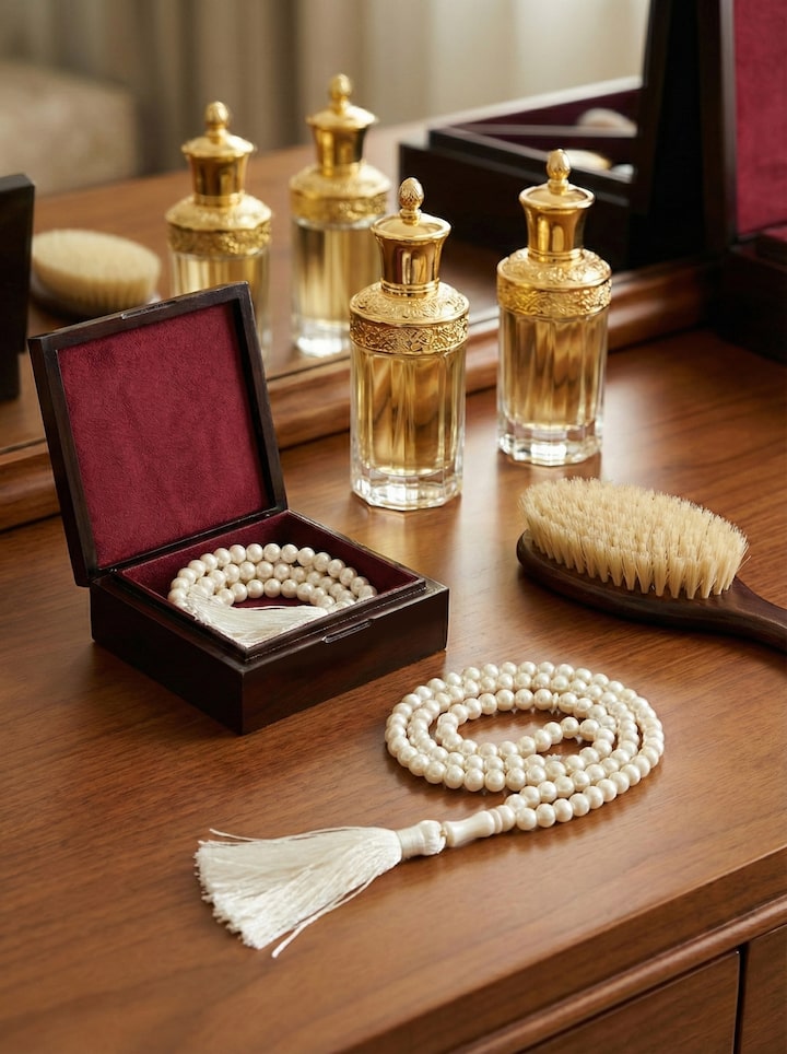 Lifestyle view of Tarkashi Sheesham Wood & Brass Trinket Boxes