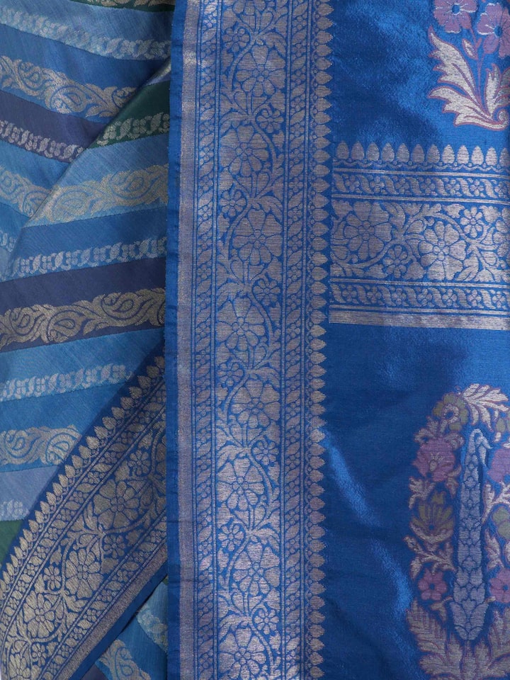 Detailed view of Indigo Ashavali Brocade Silk Saree focusing on the fine craftsmanship and texture