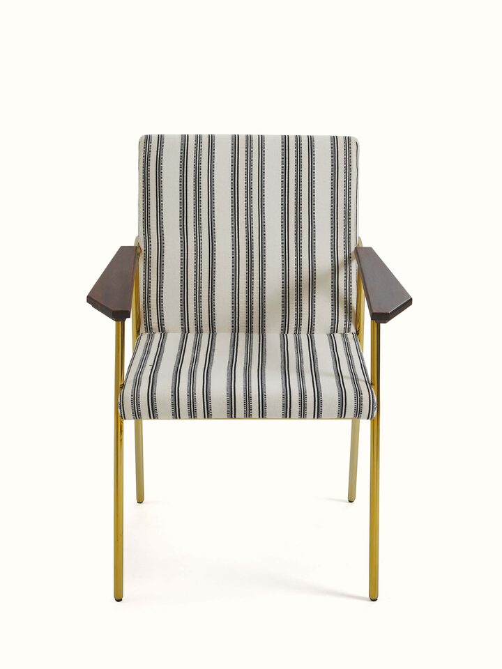Front view of Upholstered Metal Study Chair showcasing modern metal frame and soft, ergonomic upholstery for comfortable study.
