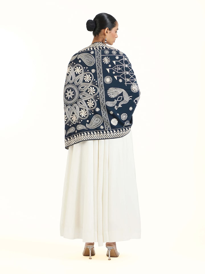 Back view of Whiskey Blue Aari Hand Embroidered Stole emphasizing the overall design and fine details