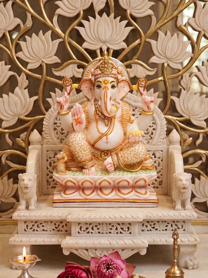 Side view of the Carved Marble Ganesha Idol