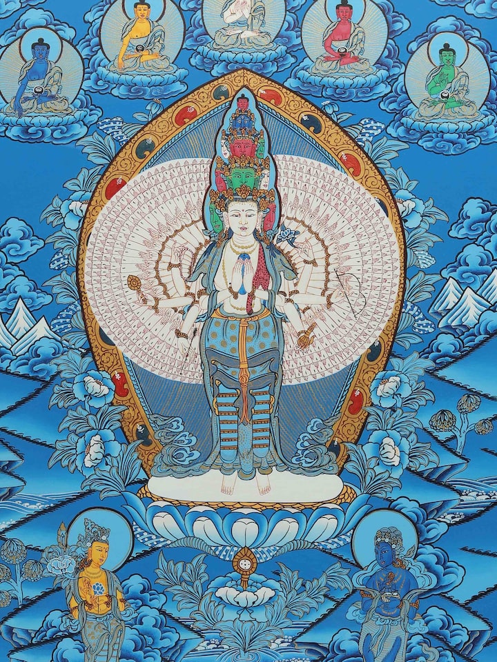 Detail view of the Captivating Thangka Painting