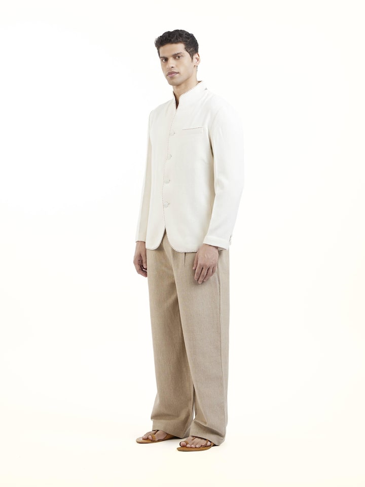 Off White Cotton Handloom Jacket