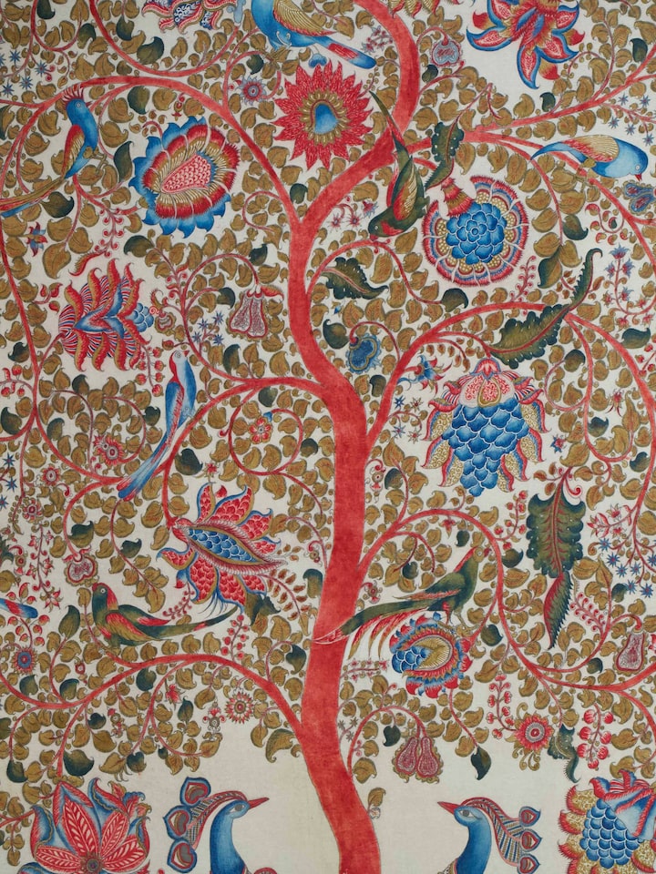 Rear detail view of the Peacock Tree of Life Kalamkari Wall Hanging