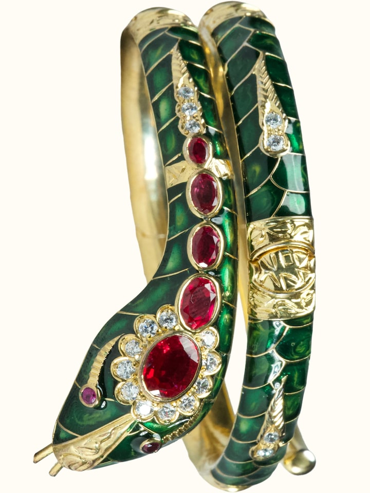 Detail view of Silver Smithing Meenakari Bangle highlighting the stone setting and metalwork detail