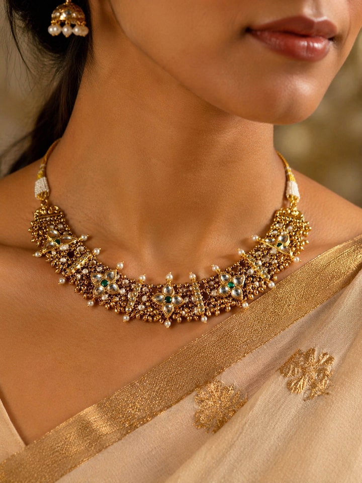 Silver Smithing Gold Plated Kundan Necklace by Swadesh